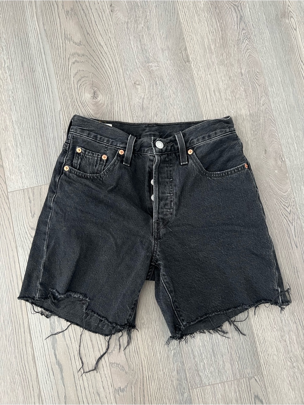 Levi's Black Frayed Hem Denim Shorts